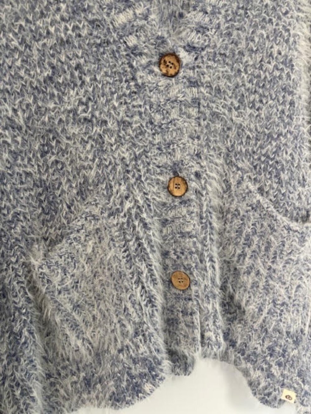 Rip Curl Blue White Marled Fuzzy Oversized Button Front Sweater Women's Size M - Picture 5 of 8